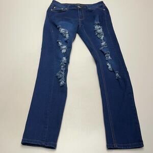 UWD Women’s 9 (Juniors) Distressed Stretch Skinny Blue Jeans